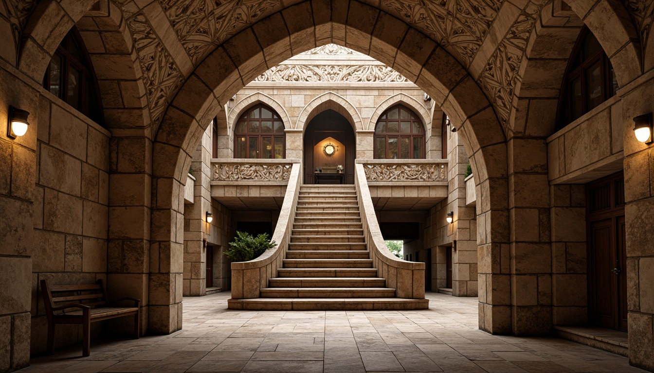 Prompt: Rustic metro station, Romanesque style architecture, rough-hewn stone walls, arched ceilings, ornate carvings, grand entrance halls, dramatic staircases, intricate masonry patterns, earthy color palette, warm ambient lighting, shallow depth of field, 1/2 composition, symmetrical framing, realistic textures, ambient occlusion.