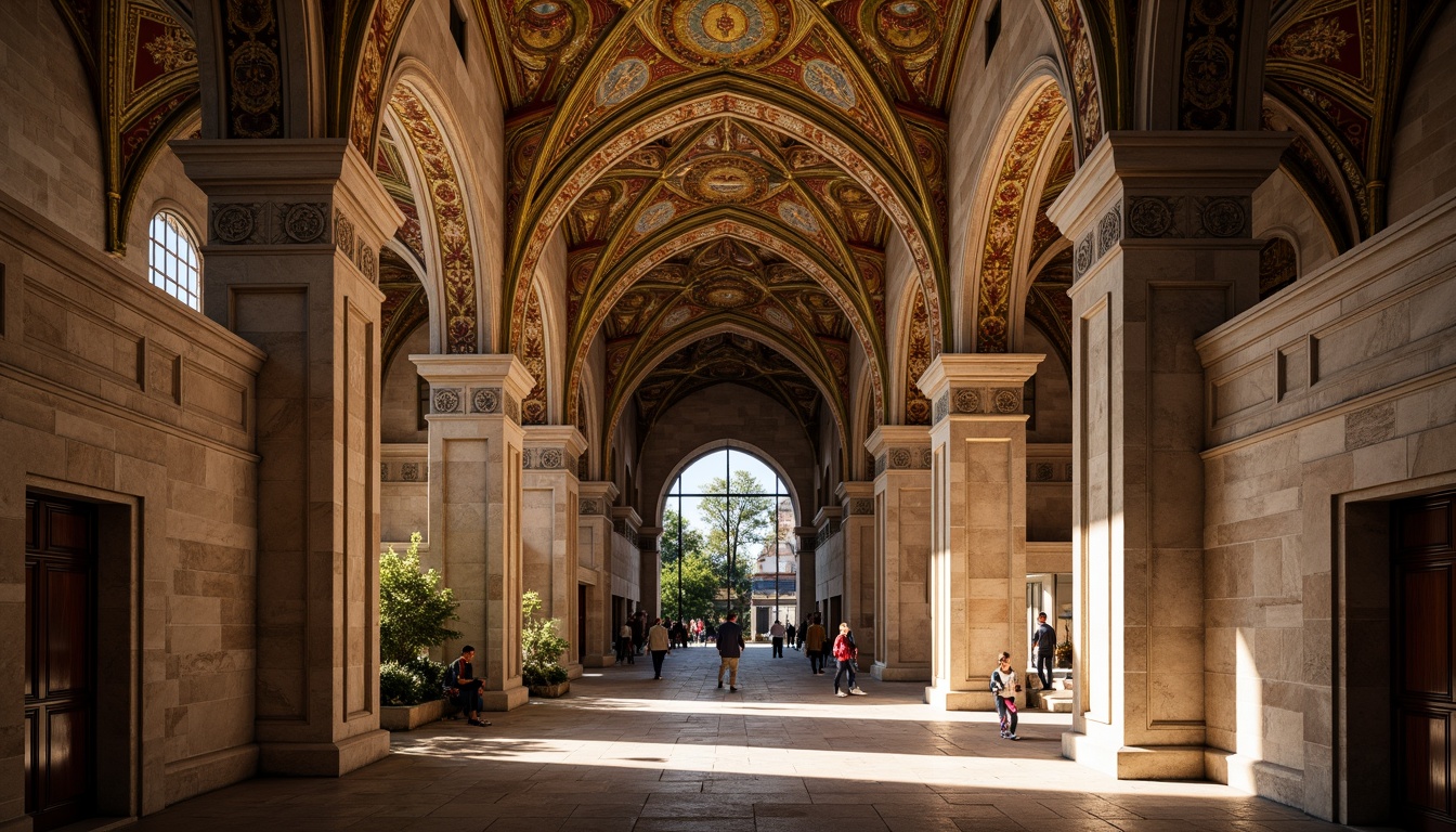 Prompt: Intricate stone arches, ornate carvings, golden mosaics, grand cathedral interiors, vaulted ceilings, sacred religious symbols, majestic domes, rustic brick exteriors, ancient historical landmarks, warm soft lighting, shallow depth of field, 3/4 composition, panoramic view, realistic textures, ambient occlusion.