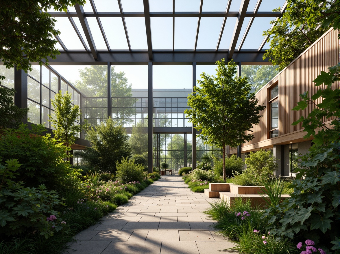 Prompt: Minimalist greenhouse, sleek glass facade, modern steel framework, lush greenery, vibrant tropical plants, natural stone flooring, reclaimed wood accents, energy-efficient systems, solar panels, rainwater harvesting, grey water reuse, living walls, vertical gardens, misting irrigation systems, soft warm lighting, shallow depth of field, 1/1 composition, panoramic view, realistic textures, ambient occlusion.