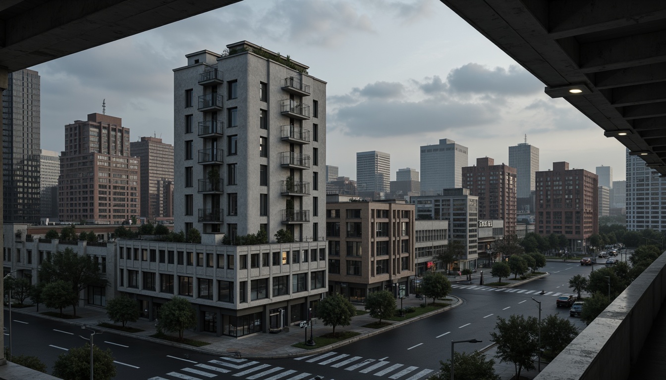 Prompt: Rugged office buildings, brutalist architecture, concrete textures, industrial materials, monochromatic color scheme, raw steel beams, exposed ductwork, minimalist decor, functional layouts, urban cityscape, overcast weather, dramatic shadows, high-contrast lighting, cinematic composition, realistic renderings, atmospheric effects.