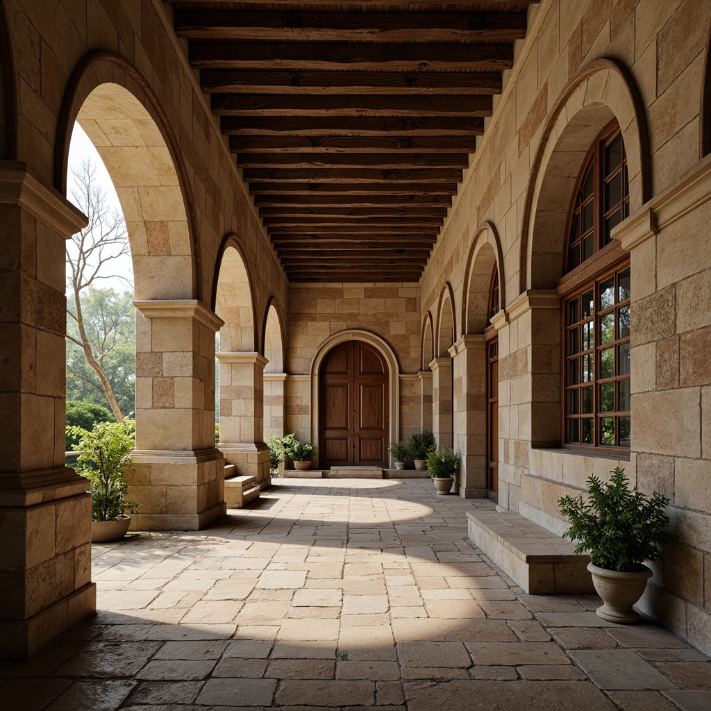 Prompt: Romanesque clinic, arches, columns, ornate carvings, rusticated stones, rounded doorways, ribbed vaults, barrel ceilings, stained glass windows, natural stone flooring, earthy color palette, warm ambient lighting, soft shadows, 1/1 composition, symmetrical framing, realistic textures, subtle weathering effects.