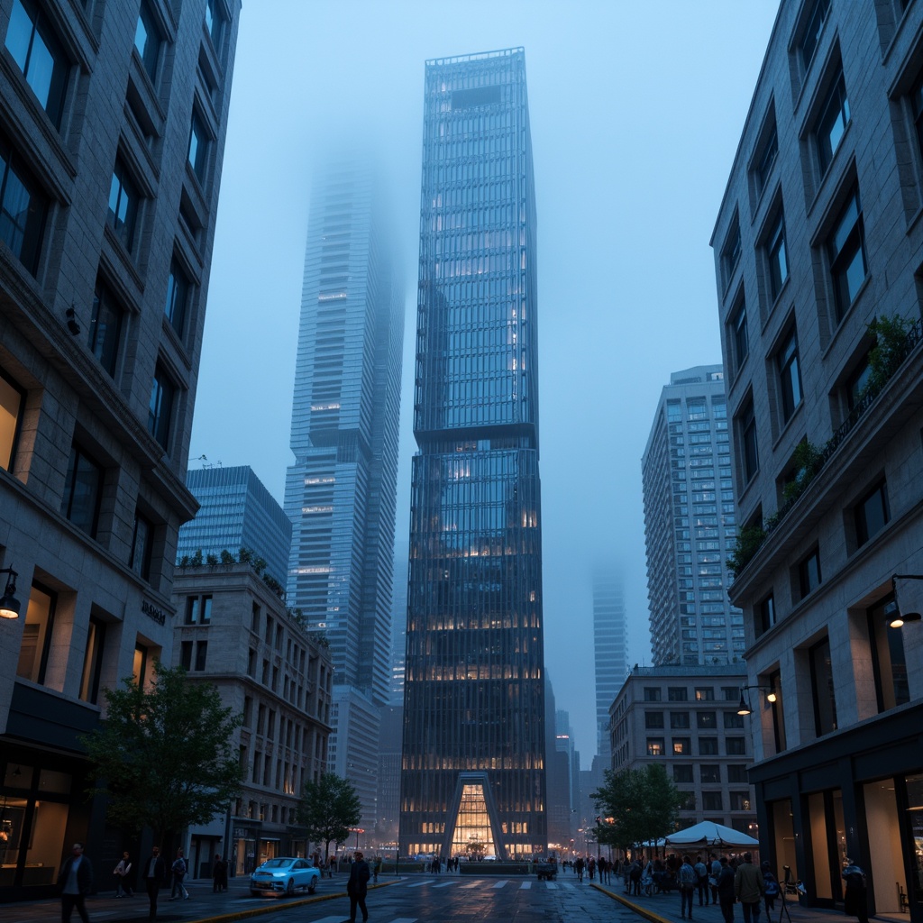 Prompt: Futuristic cityscape, sleek skyscrapers, metallic reflections, neon lights, foggy atmosphere, granite facades, high-tech architecture, minimalist design, angular lines, geometric patterns, urban landscapes, misty evenings, cool blue tones, cinematic lighting, shallow depth of field, 1/1 composition, dramatic shadows, realistic textures, ambient occlusion.