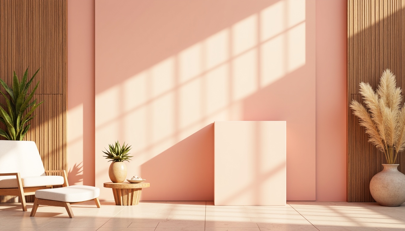 Prompt: Vibrant color scheme, pastel hues, soft peach tones, creamy whites, rich wood accents, natural textures, earthy undertones, bold contrasting colors, harmonious gradient transitions, warm ambient lighting, 3D visualization, realistic material representations, detailed normal maps, subtle noise patterns, atmospheric scattering effects, cinematic depth of field, symmetrical composition, minimalist design aesthetic.