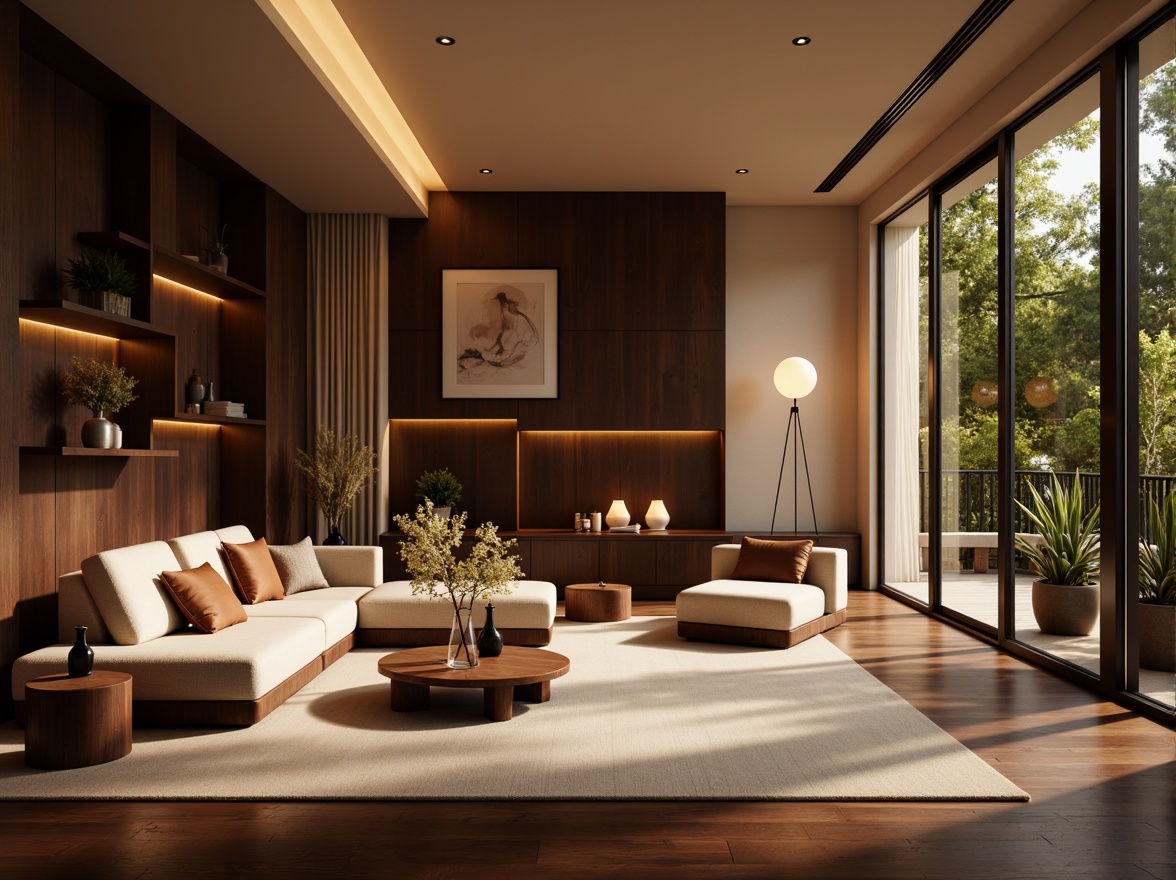 Prompt: Rich chocolate tones, warm beige accents, creamy whites, deep brown undertones, luxurious gold highlights, soft velvet textures, elegant minimalist design, sophisticated modern architecture, lavish interior decor, intimate cozy ambiance, warm inviting lighting, shallow depth of field, 3/4 composition, realistic renderings.