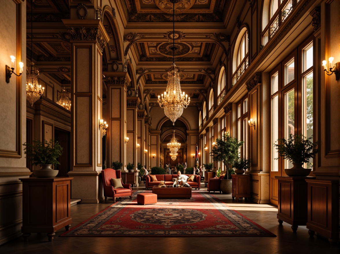 Prompt: Intricate ornaments, luxurious materials, grandiose architecture, ornate furnishings, lavish decorations, exquisite patterns, Baroque-inspired designs, opulent textures, rich colors, majestic ambiance, warm golden lighting, shallow depth of field, 1/2 composition, realistic reflections, ambient occlusion, highly detailed renderings.