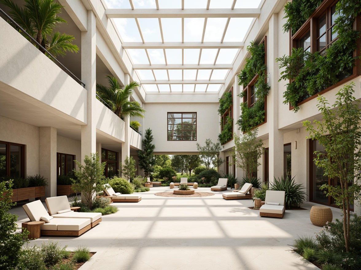 Prompt: Spacious interior, high ceilings, large windows, clerestory windows, skylights, transparent roofs, minimal obstructions, open floor plans, reflective surfaces, light-colored materials, natural textures, organic shapes, minimalist decor, abundant greenery, living walls, vertical gardens, urban oasis, serene ambiance, soft diffused lighting, warm color tones, 1/1 composition, shallow depth of field, realistic rendering.