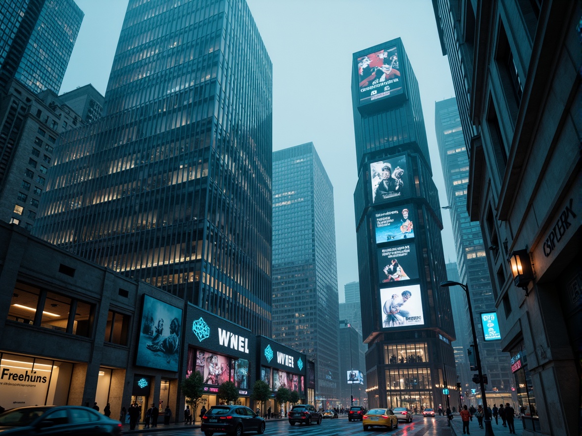 Prompt: Futuristic urban landscape, neon-lit skyscrapers, sleek metallic buildings, angular lines, minimalist design, granite exterior cladding, polished stone surfaces, high-tech gadgets, holographic advertisements, cyberpunk atmosphere, rainy night, misty fog, cinematic lighting, shallow depth of field, 1/1 composition, panoramic view, realistic textures, ambient occlusion.