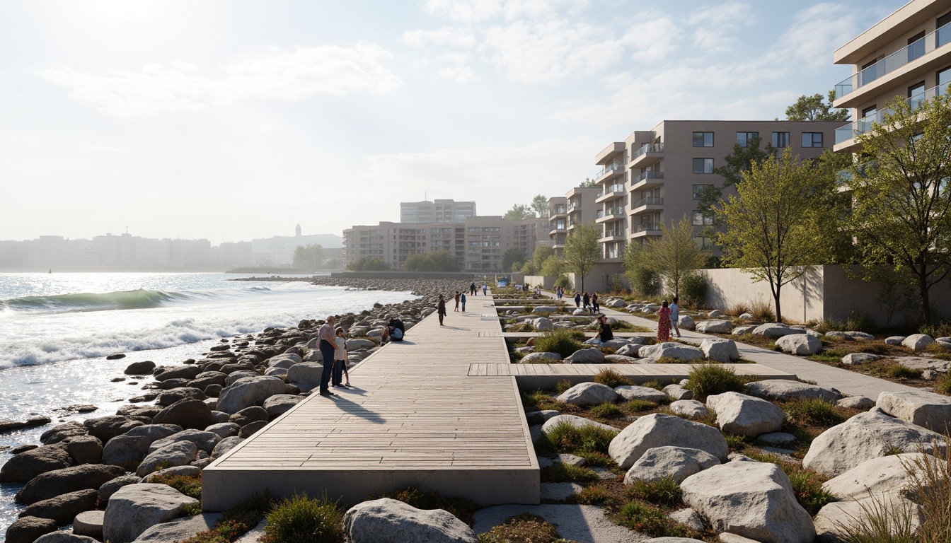 Prompt: Weathered wooden docks, ocean-battered pier, salty sea air, crashing waves, seaweed-covered rocks, driftwood sculptures, beachside promenade, coastal erosion protection, sustainable materials, recycled plastic decking, FSC-certified wood, low-maintenance finishes, rust-resistant metals, weathering steel, concrete seawalls, ocean-inspired color palette, soft natural lighting, 1/2 composition, atmospheric perspective, misty morning atmosphere, subtle texture details.