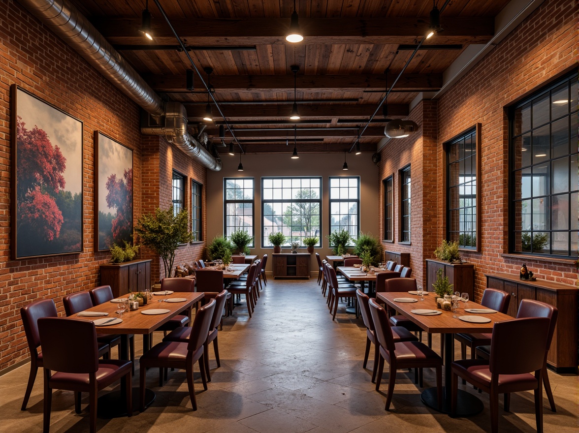 Prompt: Industrial chic winery, exposed brick walls, metal accents, reclaimed wood floors, urban loft atmosphere, rich berry tones, deep plum hues, earthy terracotta shades, metallic copper accents, warm golden lighting, soft focus, shallow depth of field, 2/3 composition, natural textures, ambient occlusion.