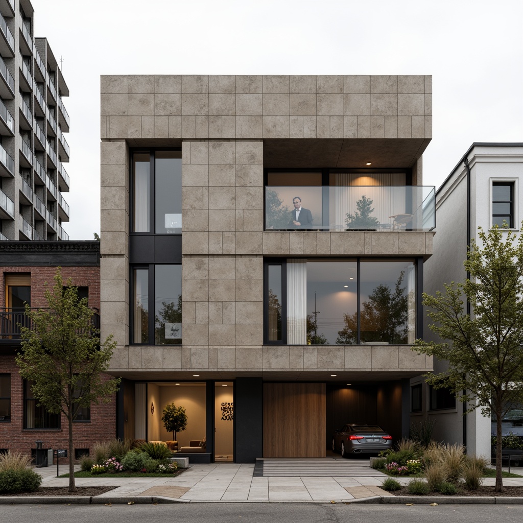 Prompt: Rustic fiber-cement facade, earthy tones, textured surfaces, industrial chic aesthetic, modern brutalist architecture, raw concrete accents, minimalist decor, urban cityscape, overcast skies, soft diffused lighting, shallow depth of field, 1/2 composition, realistic materials, ambient occlusion.