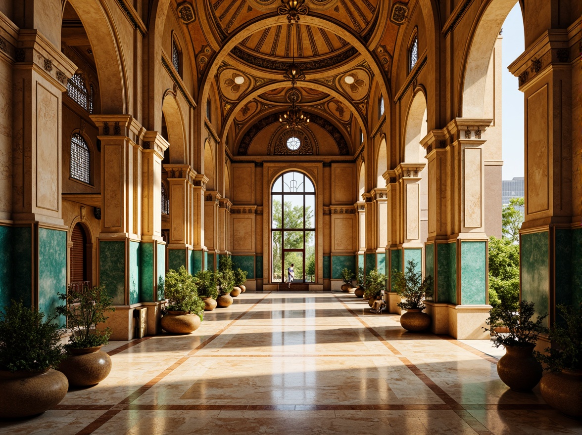 Prompt: \Majestic high school, Byzantine architecture style, warm golden hues, rich jewel tones, ornate details, intricate mosaics, vibrant turquoise accents, majestic domes, grand archways, luxurious marble floors, elegant stone carvings, soft warm lighting, dramatic shadows, 1/1 composition, realistic textures, ambient occlusion.\