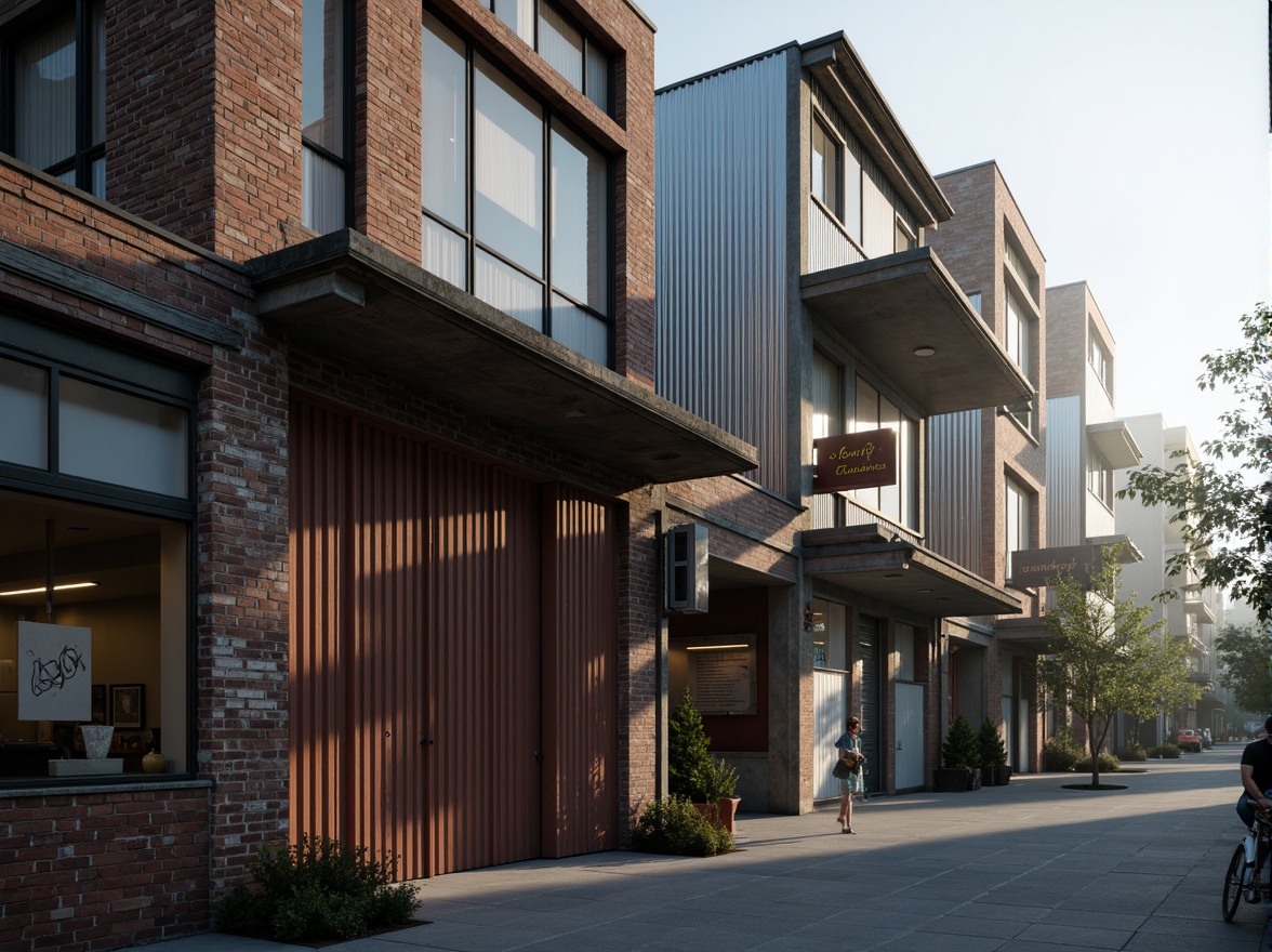 Prompt: Rustic warehouse facades, exposed brick walls, industrial metal cladding, corrugated steel panels, wooden cargo doors, vintage signage, urban cityscape, morning fog, soft diffused lighting, shallow depth of field, 2/3 composition, realistic textures, ambient occlusion.