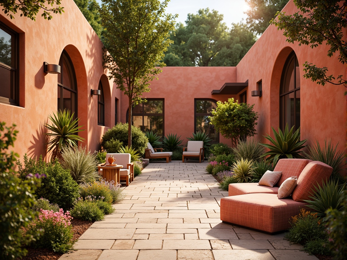 Prompt: Vibrant apricot hues, warm beige tones, soft peach accents, lush greenery, blooming flowers, rustic wooden textures, natural stone pathways, curved lines, whimsical patterns, eclectic furnishings, cozy reading nooks, golden hour lighting, shallow depth of field, 3/4 composition, panoramic view, realistic textures, ambient occlusion.