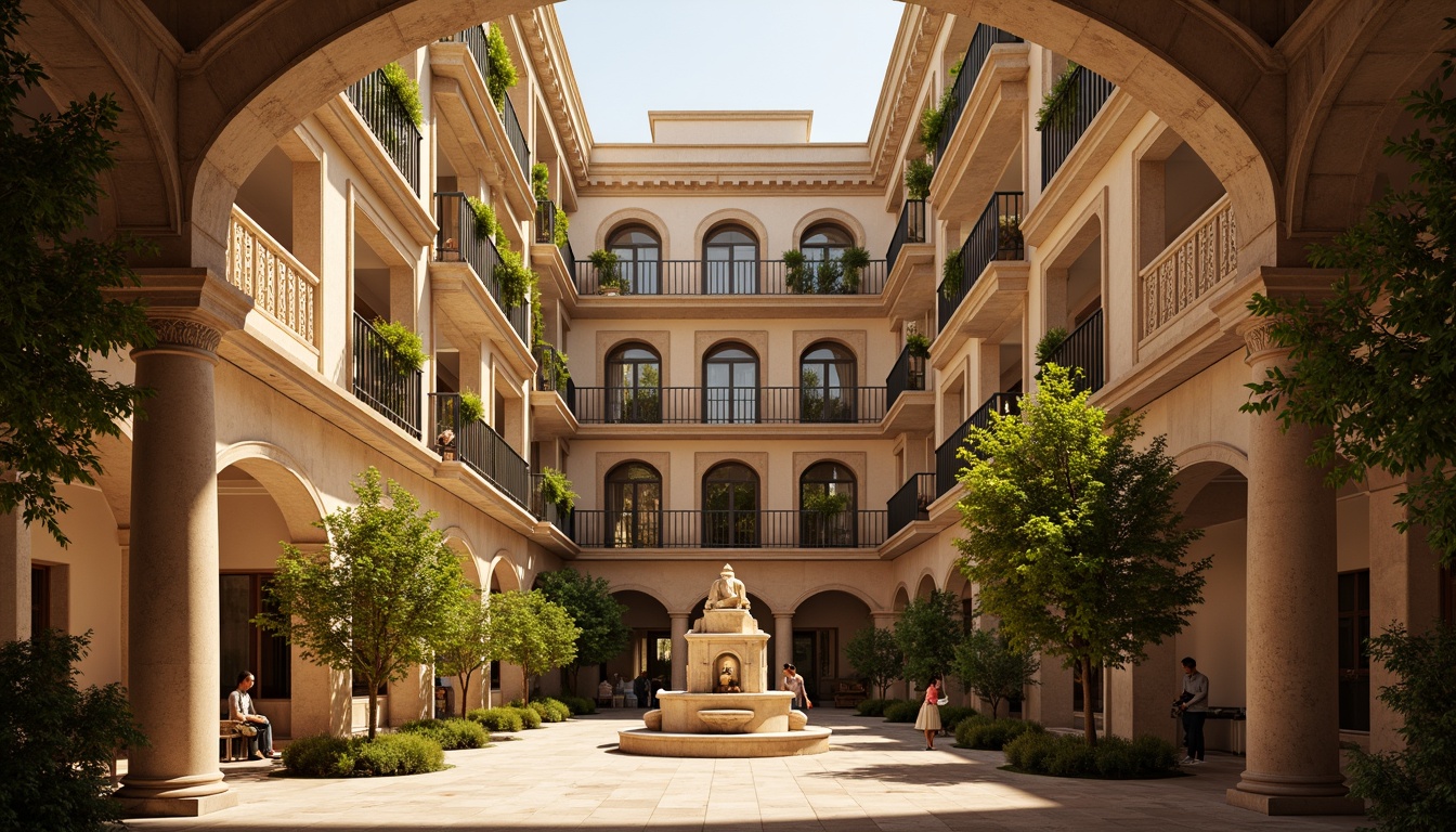 Prompt: Grand Renaissance palace, ornate balconies, intricately carved stone railings, delicate ironwork, Juliette-style arcades, symmetrical facades, classical columns, marble flooring, grandeur scale, warm golden lighting, soft focus, shallow depth of field, 1/1 composition, atmospheric perspective, realistic textures, ambient occlusion.