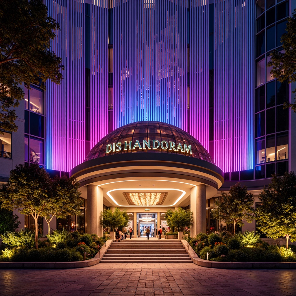 Prompt: Glamorous casino facade, international style, neon lights, vibrant colors, geometric patterns, curved lines, luxurious materials, marble walls, golden accents, dramatic entrance, grand staircase, lavish decorations, exotic plants, urban cityscape, night view, bright lights, shallow depth of field, 1/2 composition, realistic textures, ambient occlusion.Please let me know if this meets your requirements!