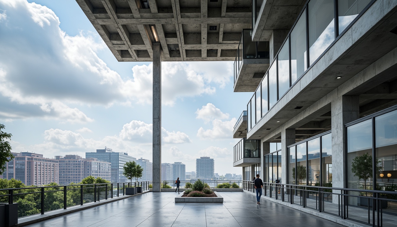 Prompt: Modern architectural design, exposed steel beams, reinforced concrete columns, cantilevered rooflines, minimalist aesthetics, industrial chic atmosphere, polished metal accents, sleek glass railings, open floor plans, natural light pouring in, airy high ceilings, urban cityscape views, cloudy blue sky, soft diffused lighting, shallow depth of field, 3/4 composition, realistic textures, ambient occlusion.