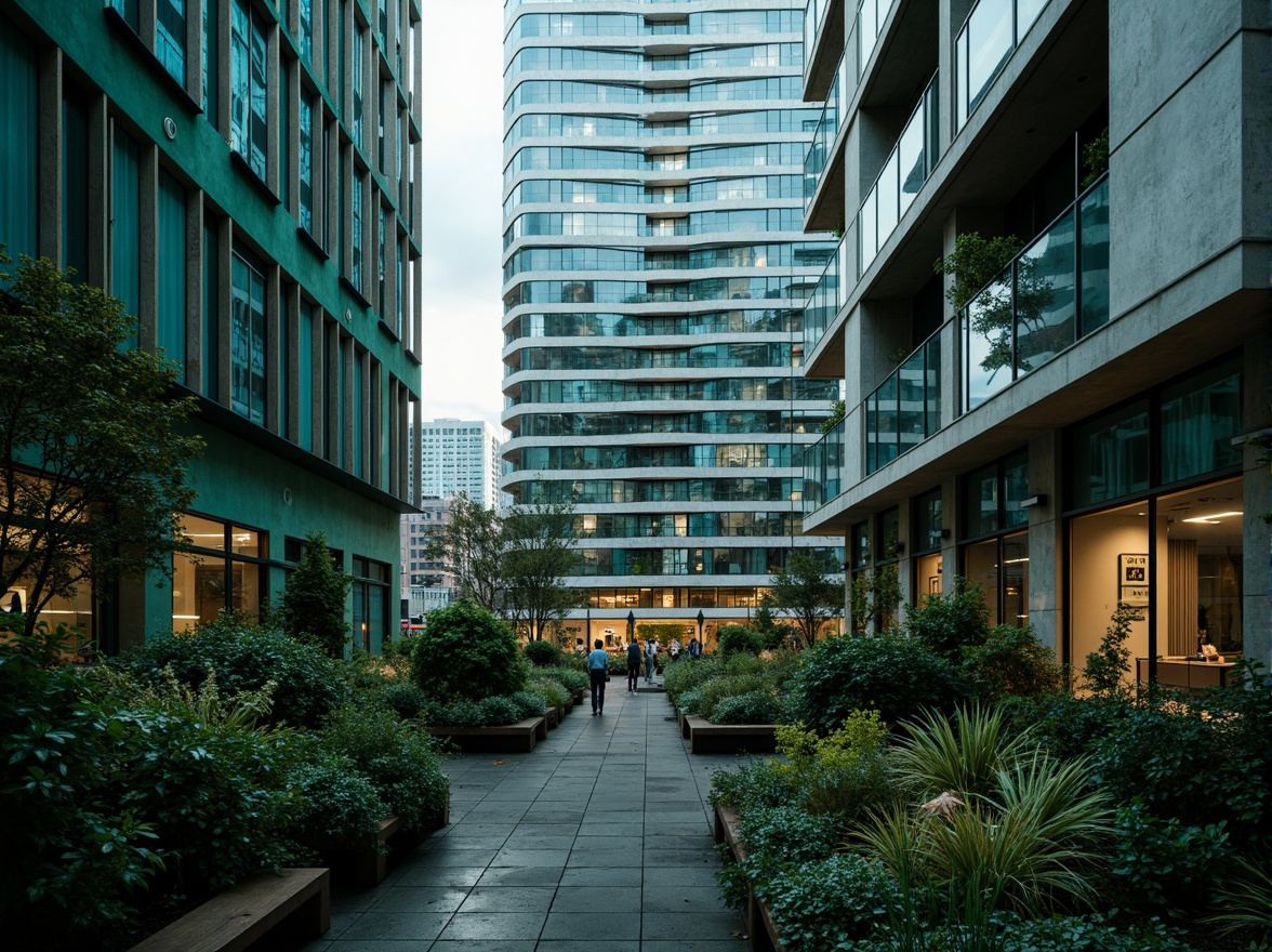 Prompt: Contrasting brutalist concrete, sleek metallic accents, verdant green walls, abstract geometric patterns, industrial chic aesthetic, urban rooftop garden, vibrant neon lighting, futuristic skyscraper design, cantilevered structures, asymmetrical compositions, moody atmospheric effects, high-contrast photography, dramatic shadows, 1/2 composition, cinematic camera angles, realistic material textures, ambient occlusion.