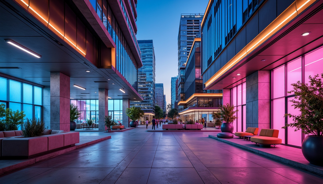 Prompt: Vibrant urban landscape, sleek skyscrapers, bold bright colors, neon lights, glass facades, modern architecture, industrial materials, exposed ductwork, polished concrete floors, minimalist decor, monochromatic color scheme, pastel hues, soft warm lighting, 1/1 composition, shallow depth of field, realistic textures.