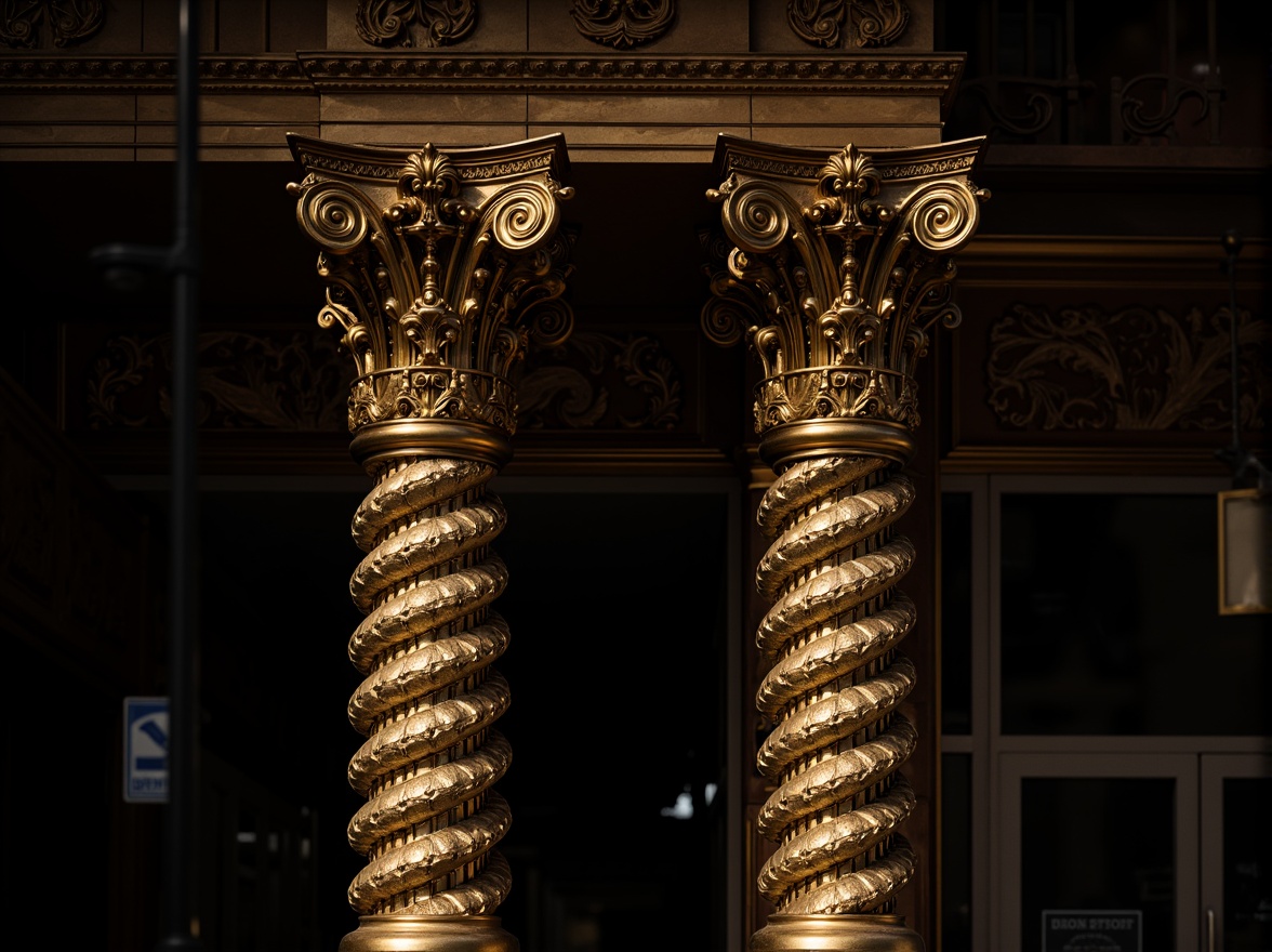 Prompt: Ornate column, gilded details, spiral flutes, carved capitals, ornamental volutes, lavish decorations, rich textures, golden accents, intricate patterns, grandiose proportions, dramatic lighting, high contrast, deep shadows, 1/2 composition, symmetrical framing, realistic reflections, ambient occlusion.