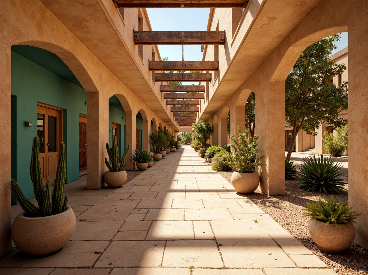 Prompt: Earthy desert metro station, warm beige walls, sandy stone floors, turquoise accents, rusty metal beams, vibrant cactus greenery, succulent plants, warm sunny lighting, shallow depth of field, 3/4 composition, panoramic view, realistic textures, ambient occlusion.