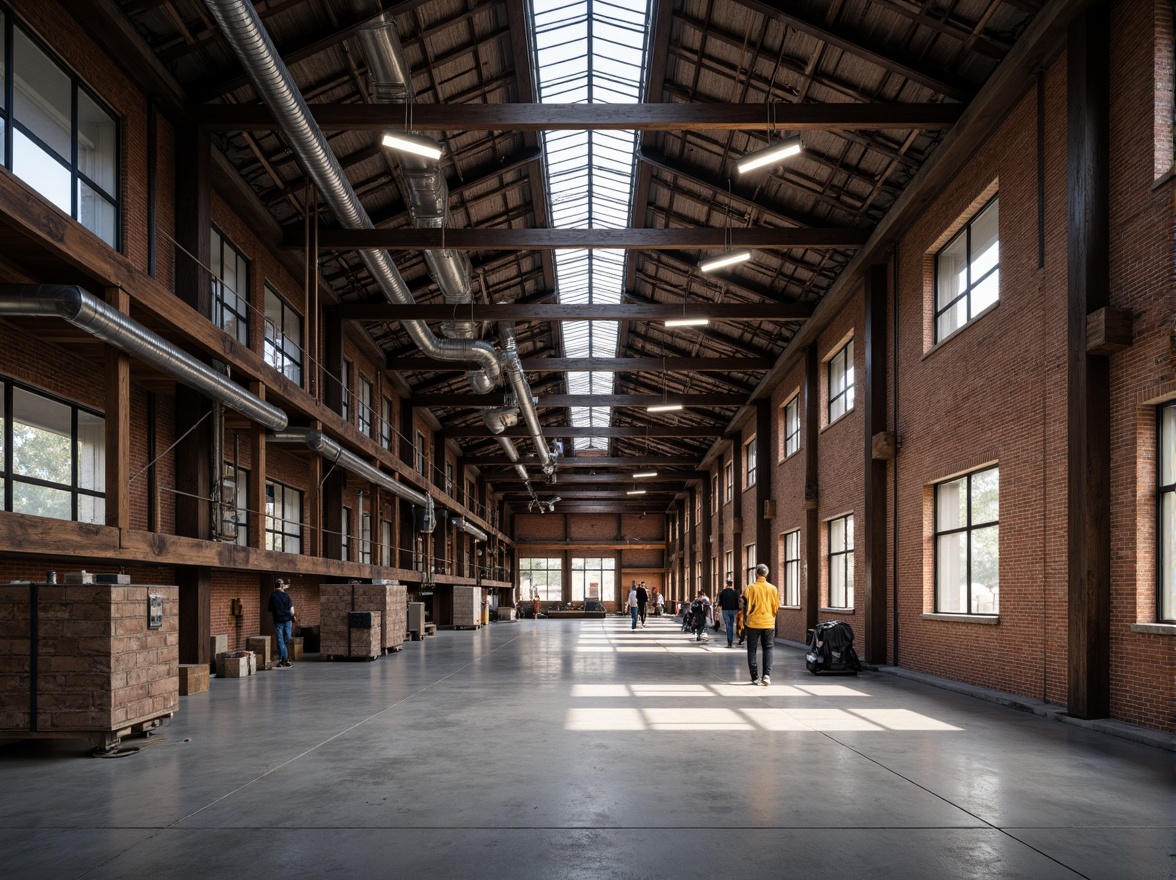 Prompt: Industrial warehouse, galvanized steel framework, fire brick exterior walls, rustic metal accents, exposed ductwork, polished concrete floors, high ceilings, minimal decor, functional lighting, urban atmosphere, dramatic shadows, low-key color palette, 1/1 composition, sharp focus, high contrast ratio.