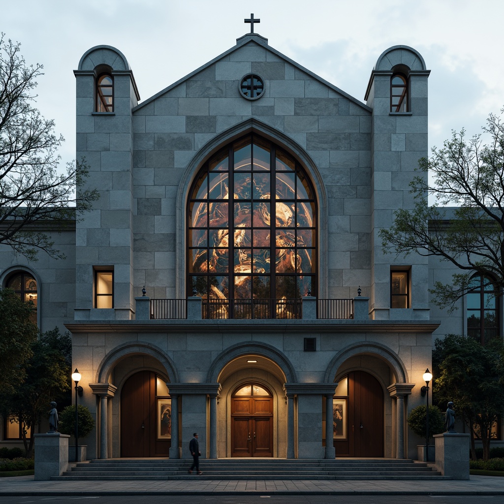 Prompt: Rugged church facade, rough-hewn stone walls, brutalist concrete textures, industrial metal accents, minimalist stained glass windows, dramatic vaulted ceilings, cold harsh lighting, atmospheric fog effects, high contrast ratio, 1/1 composition, realistic material renderings, ambient occlusion, detailed architectural ornamentation, ornate crosses, intricate mosaics, weathered stone statues, overcast skies, cinematic camera angles.