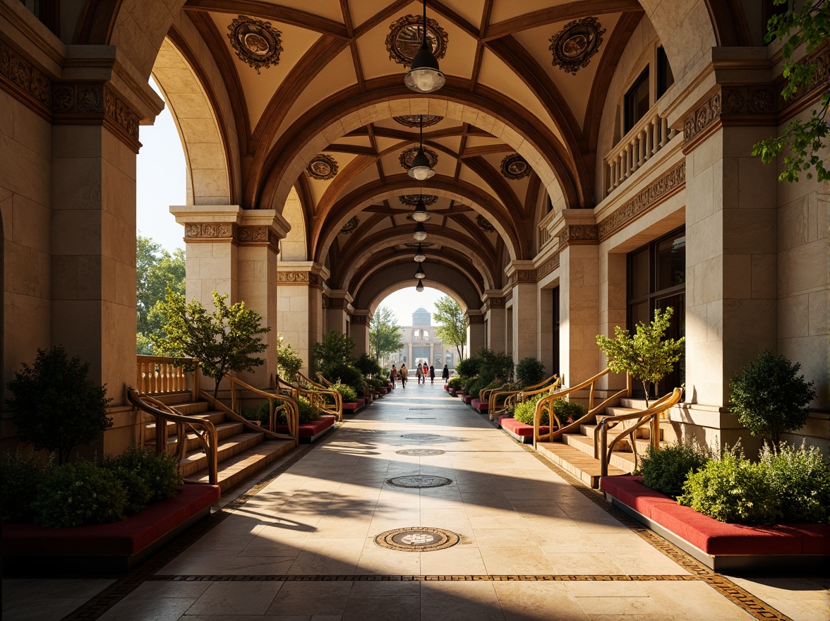 Prompt: Ancient Roman-inspired metro station, grand archways, ornate columns, intricate stone carvings, vaulted ceilings, majestic staircases, bronze railings, warm golden lighting, rich marble floors, luxurious velvet seating, lush greenery, natural stone walls, historic architecture, dramatic shadows, high contrast lighting, 1/2 composition, symmetrical framing, realistic textures, ambient occlusion.