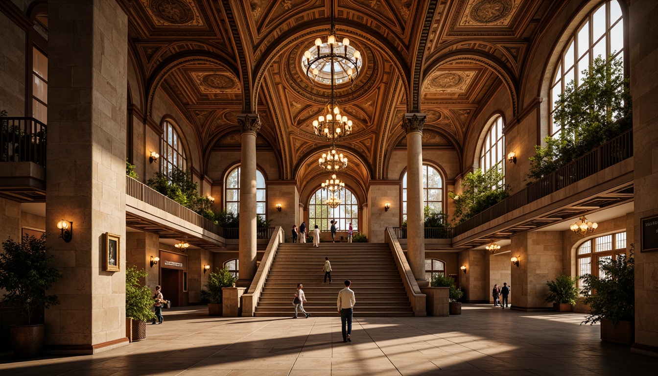 Prompt: Grand metro station, Romanesque archways, ornate carvings, vaulted ceilings, intricate stone patterns, rustic brick walls, grand staircases, elegant chandeliers, warm golden lighting, atmospheric ambiance, rich textures, historic architectural details, imposing columns, sweeping arches, symmetrical composition, shallow depth of field, 1/1 ratio, realistic render.