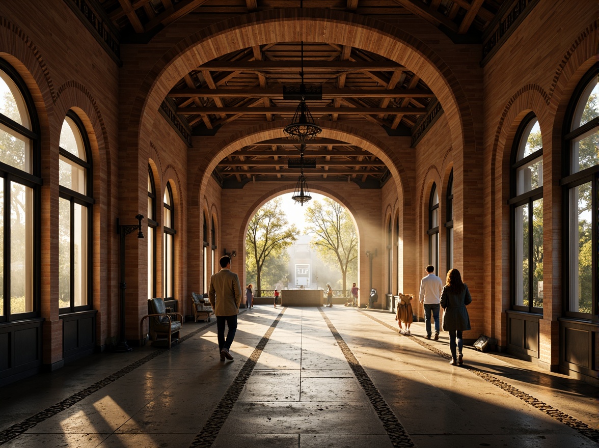 Prompt: Rustic metro station, Romanesque architecture, robust masonry, arched windows, ornate stone carvings, grand vaulted ceilings, intricate brick patterns, warm golden lighting, atmospheric fog, misty morning, shallow depth of field, 1/2 composition, realistic textures, ambient occlusion, ornate ironwork, decorative tiles, distressed concrete, vintage advertisements, nostalgic atmosphere.