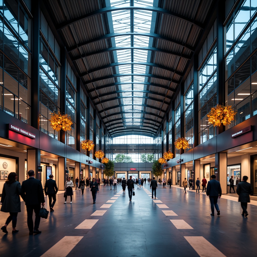 Prompt: Modern international style train station, grand high ceilings, sleek steel beams, polished marble floors, minimalist decor, vibrant LED lighting, futuristic chandeliers, warm ambient glow, softbox lights, overhead lighting, recessed lighting, glass roof, natural daylight, urban landscape, bustling city scene, dynamic atmosphere, shallow depth of field, 1/1 composition, realistic textures, ambient occlusion.