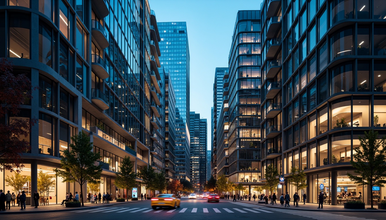 Prompt: Glass skyscrapers, sleek metallic facades, rectangular forms, clean lines, minimal ornamentation, functional simplicity, urban cityscape, busy streets, modern high-rise buildings, cantilevered floors, open floor plans, industrial materials, exposed ductwork, neon signage, vibrant nighttime lighting, shallow depth of field, 3/4 composition, panoramic view, realistic textures, ambient occlusion.