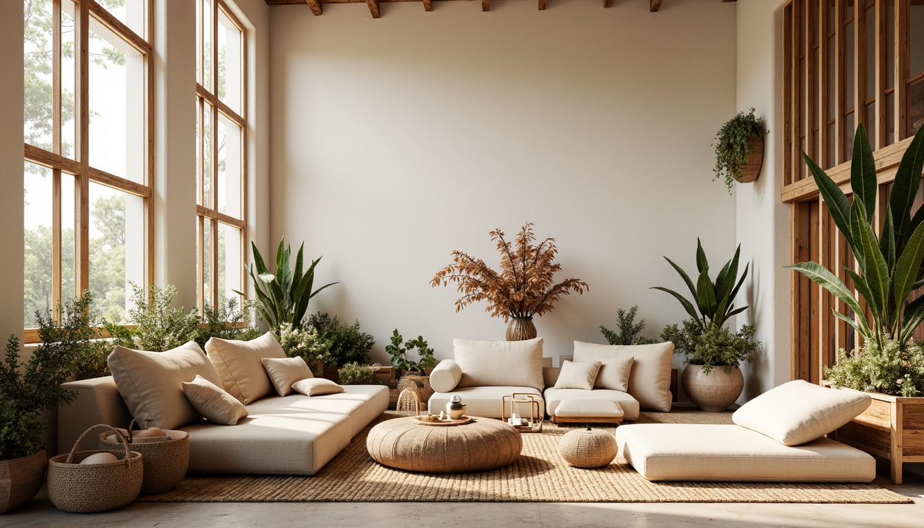 Prompt: Organic botanical forms, delicate floral patterns, earthy tones, natural materials, woven fibers, reclaimed wood accents, soft warm lighting, airy open spaces, minimalist decor, subtle texture variations, earth-inspired color palette, gentle curves, organic shapes, nature-infused designs, serene ambiance, 1/1 composition, shallow depth of field, realistic rendering.