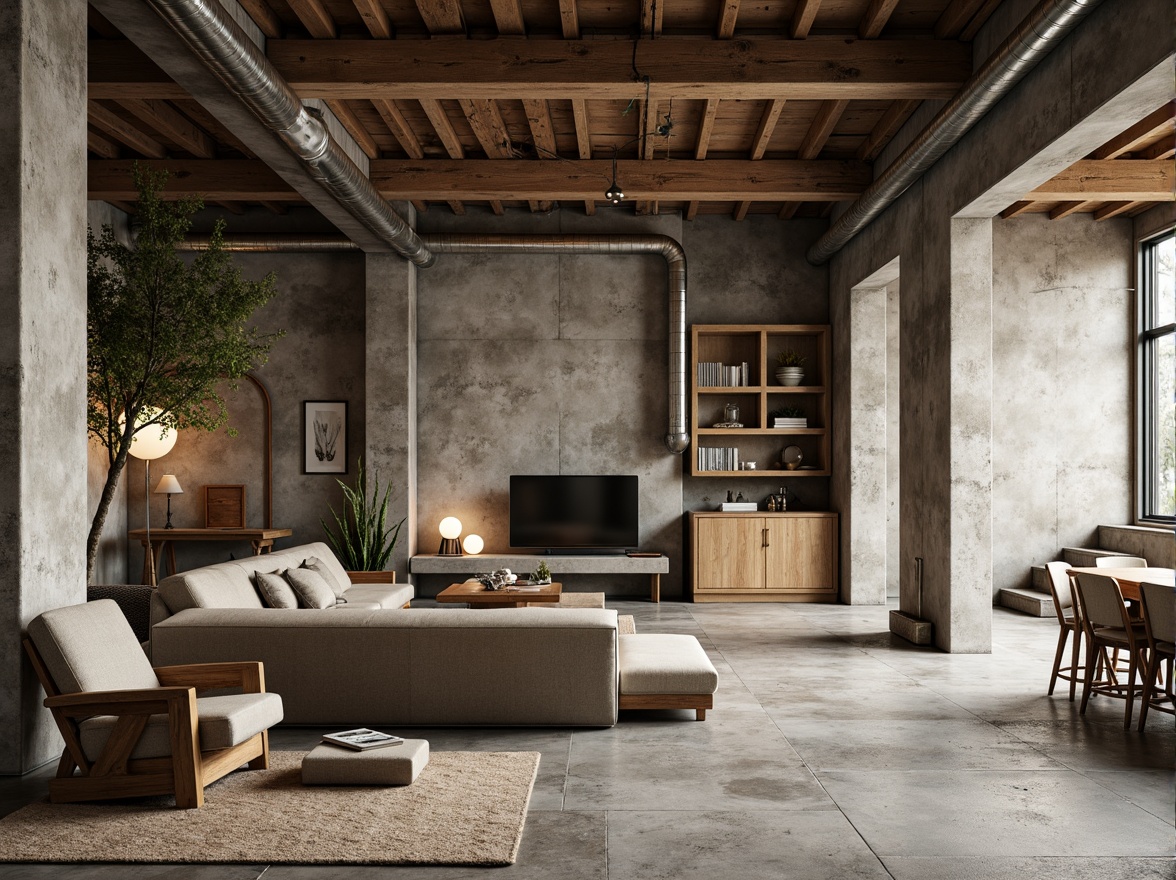 Prompt: Rustic urban landscape, worn plastered concrete walls, distressed finishes, industrial chic aesthetic, exposed ductwork, metal beams, reclaimed wood accents, earthy color palette, natural stone floors, minimalist decor, atmospheric lighting, shallow depth of field, 1/1 composition, realistic textures, ambient occlusion.