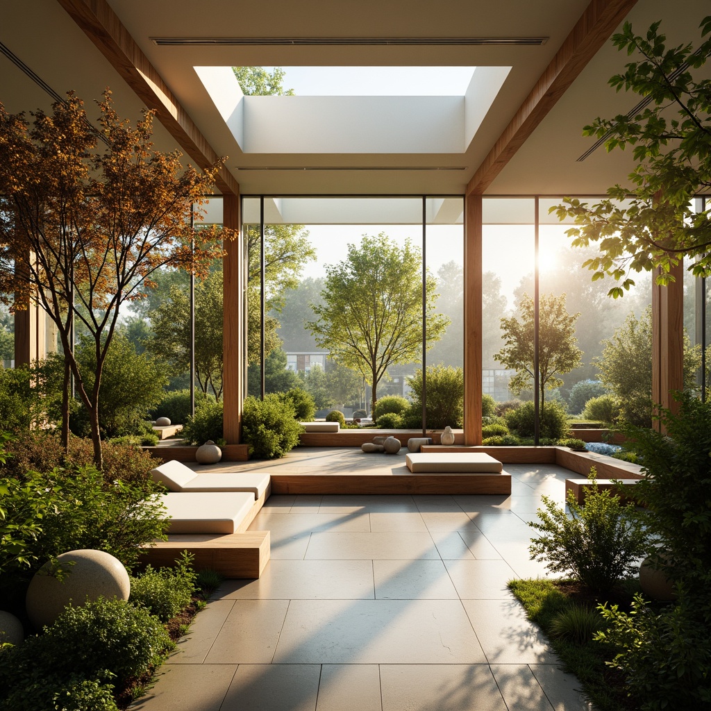 Prompt: Vibrant interior spaces, abundant natural light, floor-to-ceiling windows, sliding glass doors, skylights, clerestory windows, open floor plans, reflective surfaces, minimal obstruction, airy atmosphere, soft warm glow, gentle shadows, lush greenery, blooming plants, wooden accents, earthy tones, organic textures, seamless transitions, 1/1 composition, soft focus, warm color palette, inviting ambiance.