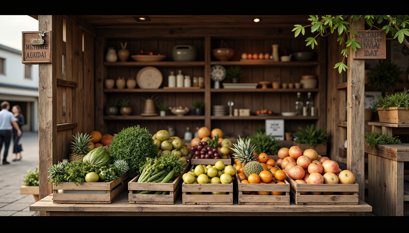 Prompt: Simple market stall, rustic wooden crates, fresh produce, vintage metal signs, distressed typography, earthy color palette, natural textures, minimalist branding, subtle logo designs, warm soft lighting, shallow depth of field, 1/1 composition, realistic materials, ambient occlusion.