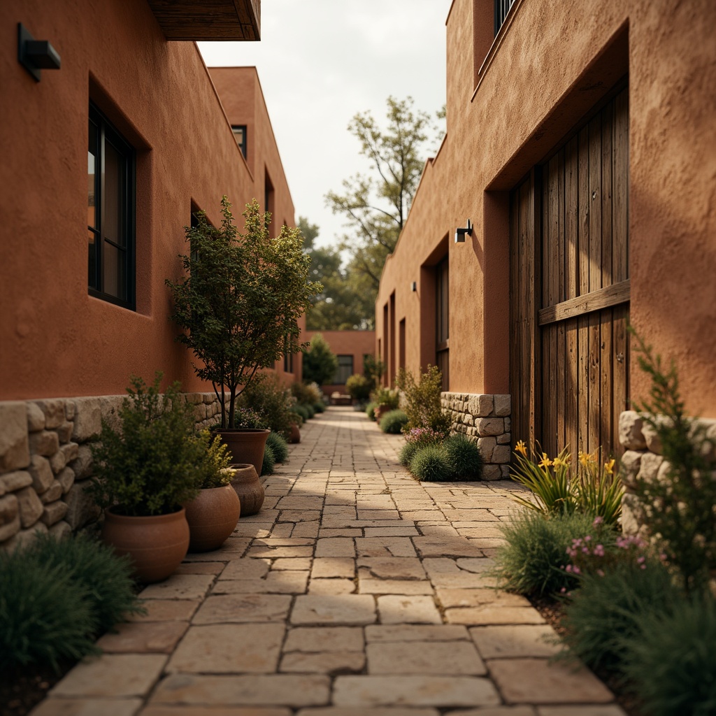 Prompt: Earthy olive tones, muted greenery, rustic terracotta, weathered wooden accents, natural stone foundations, earthy clay buildings, warm beige stucco, vintage metal details, distressed leather textures, soft golden lighting, shallow depth of field, 1/1 composition, intimate close-up shots, realistic roughness, ambient occlusion.