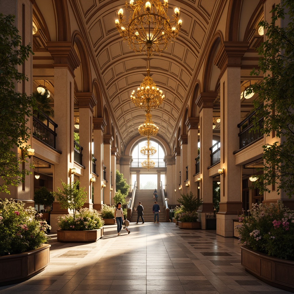 Prompt: Grandiose metro station, Romanesque archways, ornate columns, intricate carvings, vaulted ceilings, majestic chandeliers, polished marble floors, warm golden lighting, atmospheric misting, lush greenery, vibrant floral arrangements, grand staircases, sweeping curves, symmetrical compositions, 1/1 aspect ratio, soft focus effect, ambient occlusion.