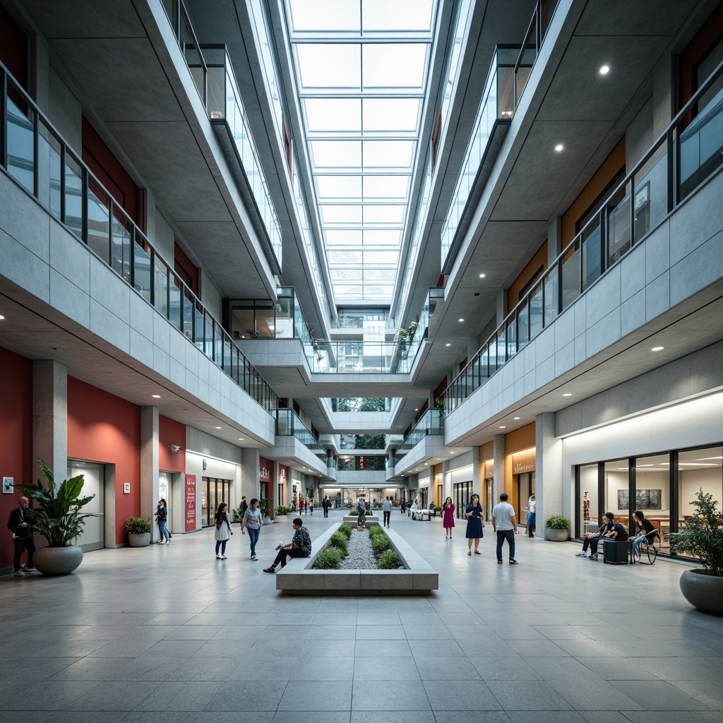 Prompt: Modern hospital building, angular lines, exposed ductwork, industrial materials, polished concrete floors, metal beams, minimalist aesthetic, functional design, natural light-filled atriums, cantilevered structures, asymmetrical compositions, bold color schemes, geometric patterns, stainless steel equipment, medical signage, sterile environments, high-ceilinged corridors, panoramic views, realistic textures, ambient occlusion, shallow depth of field, 3/4 composition.