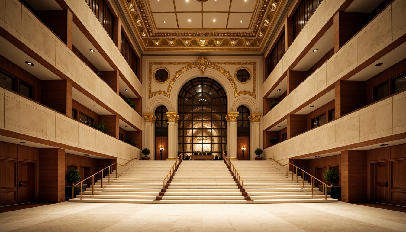 Prompt: Elegant concert house facade, neoclassical architecture style, symmetrical composition, ornate details, grand entrance, sweeping staircase, white marble columns, intricate moldings, acoustic windows, soundproofing materials, rich wood tones, luxurious interior design, regal atmosphere, dramatic spotlights, warm golden lighting, shallow depth of field, 1/2 composition, realistic textures, ambient occlusion.