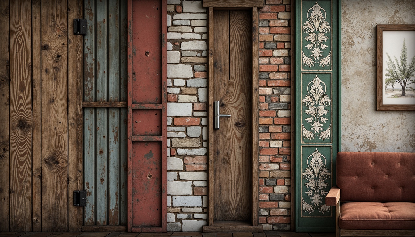 Prompt: Rustic wooden planks, weathered stone walls, distressed metal sheets, vintage brick facades, moss-covered concrete, intricate tile patterns, ornate ceramic details, faded stucco finishes, rough-hewn timber frames, worn leather upholstery, soft velvet drapes, peeling paint effects, subtle gradient shading, high-frequency normal mapping, detailed specular highlights, realistic ambient occlusion.