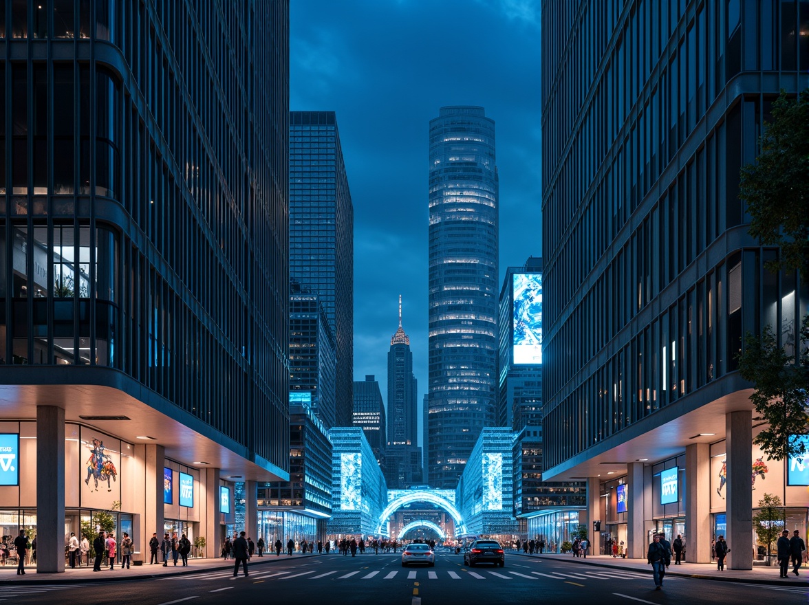 Prompt: Futuristic cityscape, sleek skyscrapers, neon lights, metallic surfaces, granite facades, angular lines, minimalist design, high-tech gadgets, robotic pedestrians, holographic advertisements, levitating cars, space-age atmosphere, dark blue night sky, low-key lighting, shallow depth of field, 1/1 composition, realistic textures, ambient occlusion.