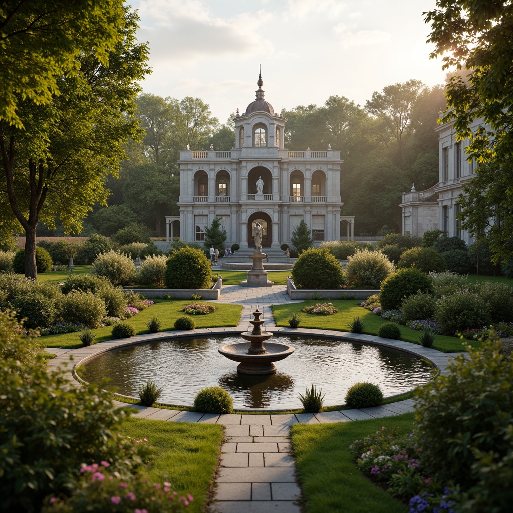 Prompt: Lush greenery, meandering water features, ornate fountains, grand statues, intricately carved stone walls, majestic baroque palaces, symmetrical gardens, vibrant flowerbeds, curved pathways, dramatic lighting effects, warm golden hour, shallow depth of field, 1/1 composition, wide-angle lens, realistic textures, ambient occlusion.