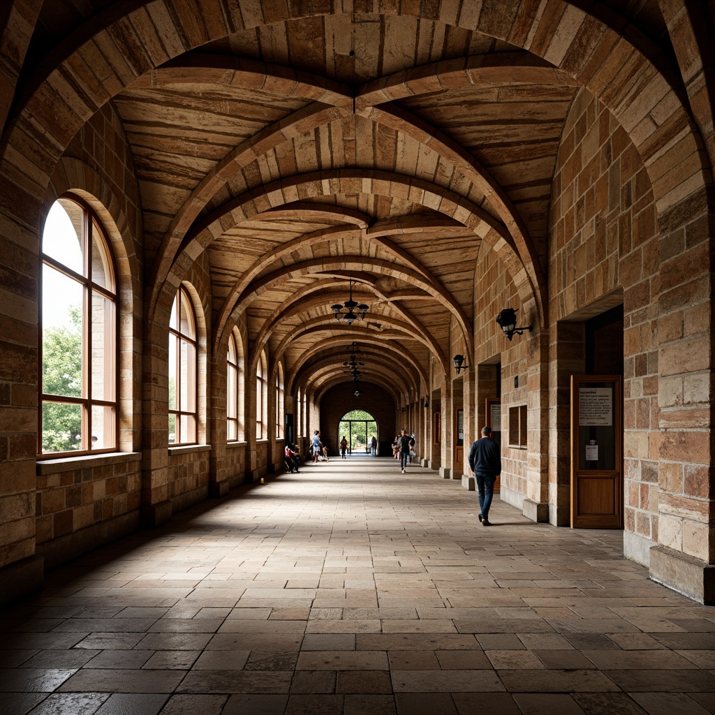 Prompt: Rustic metro station, Romanesque style architecture, arched windows, vaulted ceilings, stone walls, brick facades, ornate carvings, grand entrance halls, high ceilings, natural stone flooring, intricate masonry patterns, warm earthy tones, soft warm lighting, shallow depth of field, 3/4 composition, panoramic view, realistic textures, ambient occlusion.