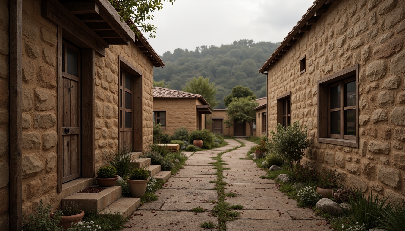 Prompt: Earthy tones, organic textures, muddy brown colors, rough stone walls, natural materials, rustic architecture, rural landscapes, overcast skies, soft diffused lighting, high contrast ratios, detailed normal maps, realistic displacement mapping, worn wooden accents, vintage metal details, distressed finishes, earthy scent, atmospheric perspective, 1/2 composition, cinematic depth of field.