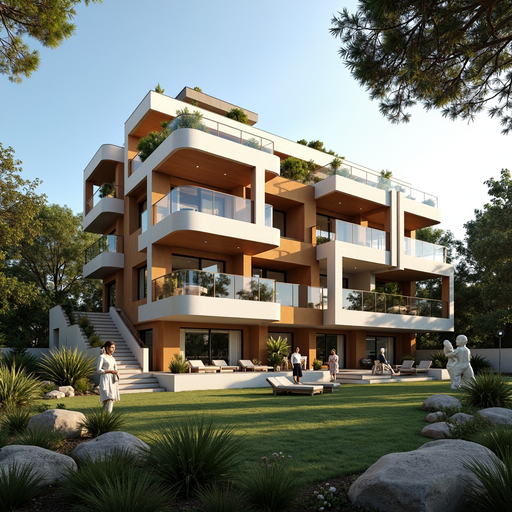 Prompt: Luxurious villa, curved lines, irregular shapes, bold color schemes, mixed materials, fragmented forms, ornate decorations, asymmetrical facade, oversized windows, cantilevered roofs, abstract sculptures, lush greenery, Mediterranean landscape, warm sunny day, soft natural lighting, shallow depth of field, 1/2 composition, atmospheric perspective, realistic textures, ambient occlusion.