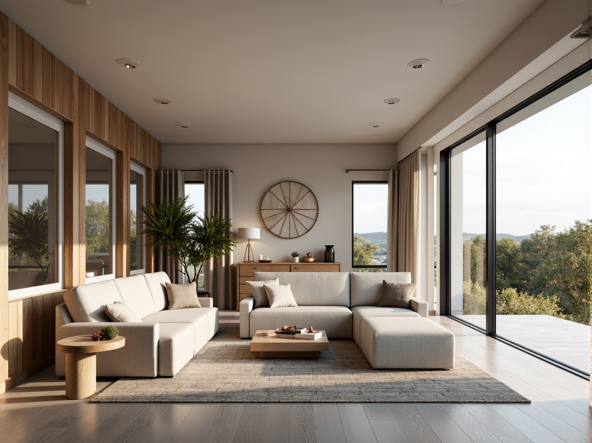 Prompt: Minimalist villas, clean lines, monochromatic color schemes, natural materials, large windows, sliding glass doors, open-plan living areas, minimal ornamentation, functional simplicity, Nordic-inspired design, cozy atmosphere, soft warm lighting, shallow depth of field, 3/4 composition, panoramic view, realistic textures, ambient occlusion.