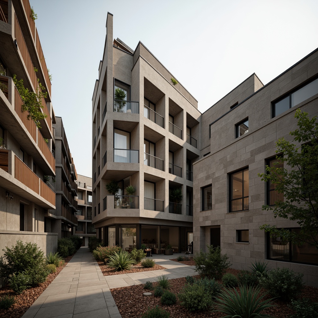 Prompt: Rustic university campus, brutalist architecture, raw concrete fa\u00e7ades, geometric patterns, bold structural elements, minimalist ornamentation, functionalist design ethos, institutional color schemes, earthy tones, natural stone accents, industrial-style lighting fixtures, angular rooflines, asymmetrical compositions, dramatic shadows, high-contrast textures, cinematic atmospheric lighting, 2.5D depth cues, low-poly geometry, subtle animations.