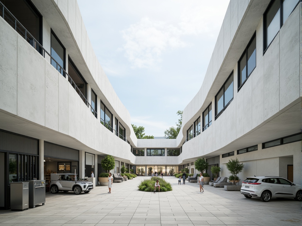 Prompt: Curved hospital facade, bold structuralist elements, white concrete walls, large windows, cantilevered floors, asymmetrical composition, minimalist ornamentation, functional aesthetics, rationalist design principles, sterile medical atmosphere, calm natural light, soft diffused shadows, 1/1 composition, shallow depth of field, realistic materials, ambient occlusion, modern medical equipment, sleek metal accents, clean lines, efficient floor planning, patient-centric layout, healing garden views.