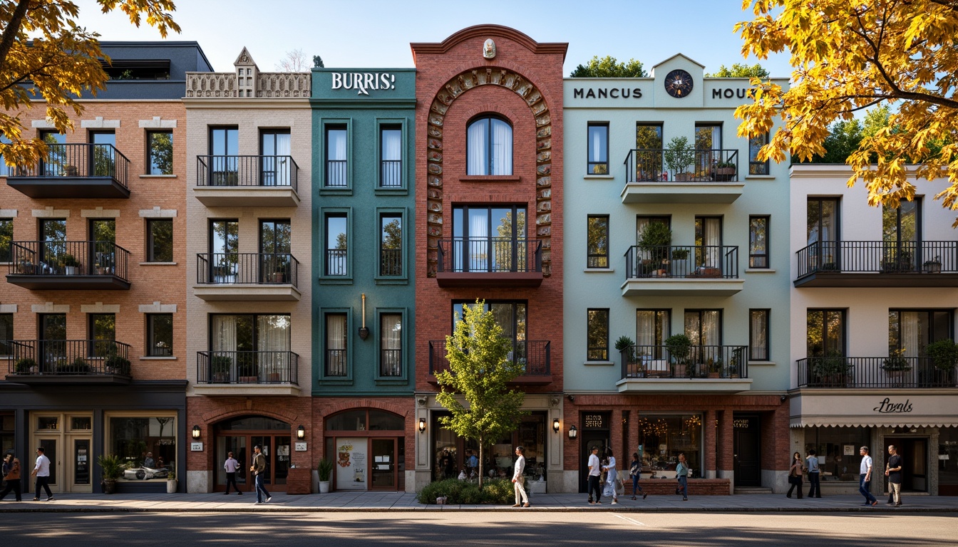 Prompt: Eclectic facade, mixed architectural styles, ornate decorations, vibrant color schemes, intricate patterns, asymmetrical compositions, irregular shapes, distressed textures, vintage ornaments, rustic wood accents, industrial metal frames, Art Nouveau curves, Gothic Revival arches, Victorian-era details, modern LED lighting, urban cityscape background, busy street scene, warm afternoon sun, shallow depth of field, 1/1 composition, realistic materials, ambient occlusion.