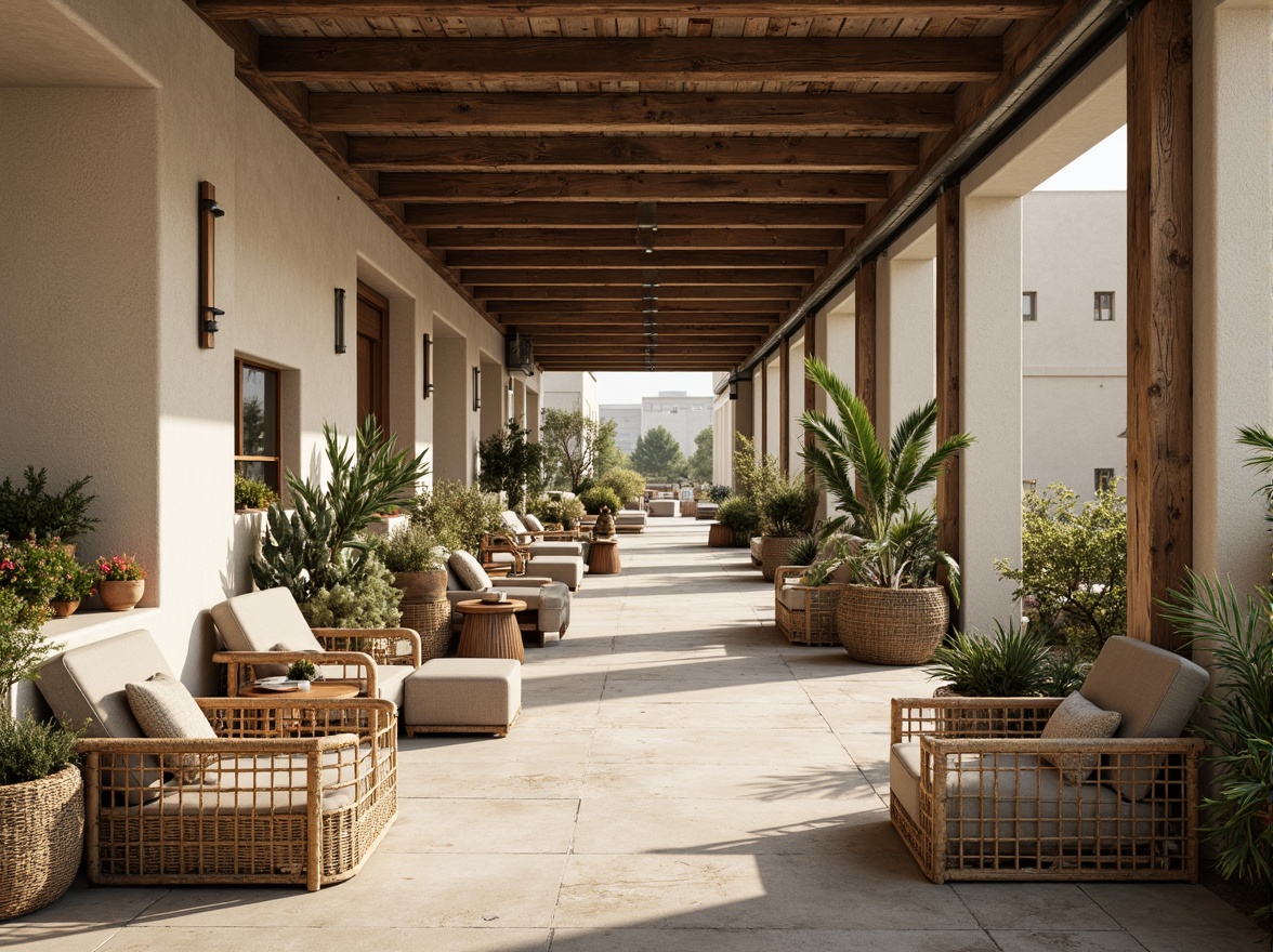 Prompt: Neutral-toned market hall, minimalist architecture, natural stone flooring, industrial metal beams, reclaimed wood accents, neutral-colored textiles, organic fabric patterns, earthy tones, woven baskets, rattan furniture, potted greenery, soft warm lighting, shallow depth of field, 3/4 composition, panoramic view, realistic textures, ambient occlusion.